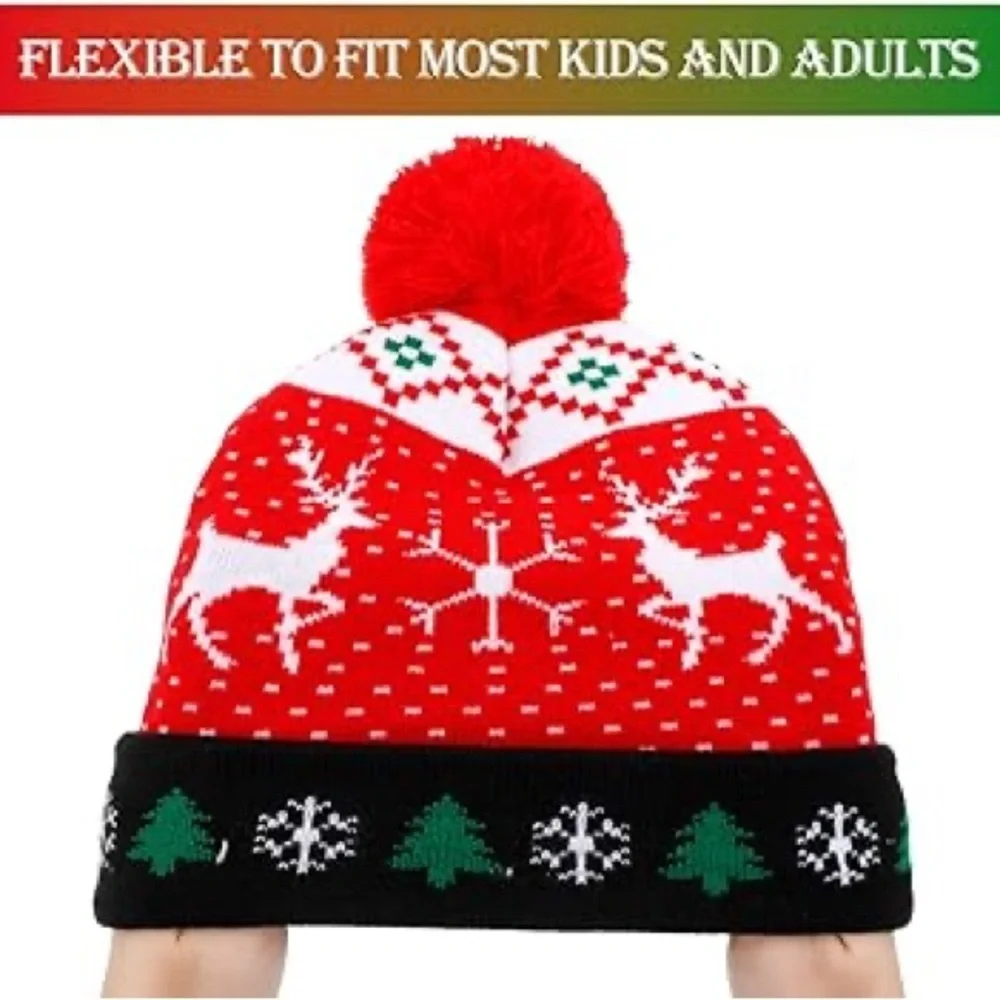 LED Christmas Light‎ Up Hat Novelty Colorful Knitted Beanie Christmas Hat